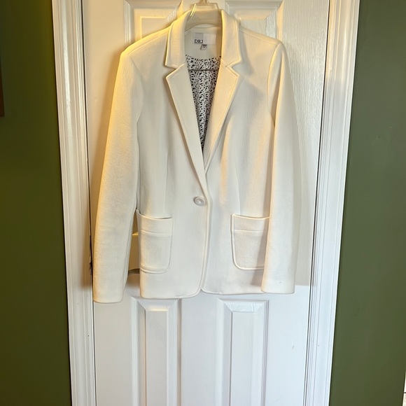 DR2 white single button jacket front two pockets leopard print lining size M - Picture 1 of 5